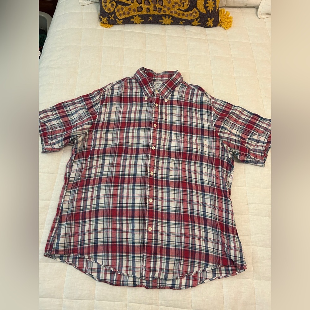 Brooks Brothers plaid Regent Linen button down XL
